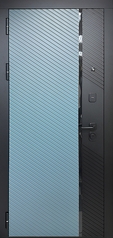 Дверь для квартиры с двухцветными плитами МДФ голубого и черного цвета