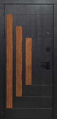 Дверь со шпонированными панелями МДФ темно-серого цвета с контрастными планками