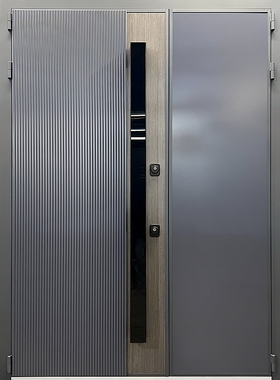 Полуторная дверь с комбинированными плитами МДФ антрацит и черной бугельной ручкой