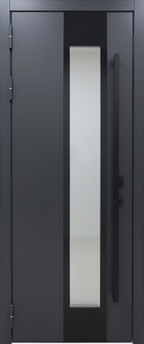 Термодверь с остеклением, бугельной ручкой и отделкой МДФ графит