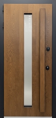Термодверь с узким стеклопакетом, отделкой МДФ шпон и бугельной ручкой