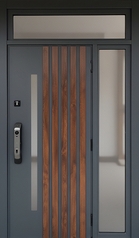 Термодверь с остекленными вставками, умным замком и отделкой МДФ графит с рейками