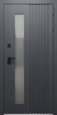 Термодверь с металлорейками, стеклом и полимерной покраской цвета графит