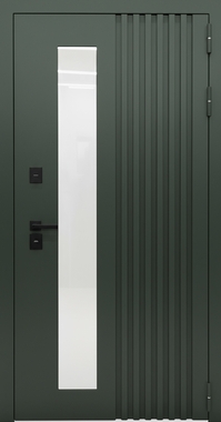 Термодверь с остеклением, металлорейками и полимерным окрашиванием зеленого цвета RAL 6012