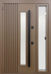 Термодверь с боковой вставкой со стеклом, с бугельной ручкой и металлорейками (покраска полимерным напылением)