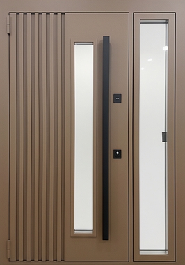 Термодверь с боковой вставкой со стеклом, с бугельной ручкой и металлорейками (покраска полимерным напылением)