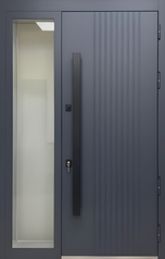 Термодверь с боковой вставкой со стеклом, длинной ручкой и отделкой серым МДФ