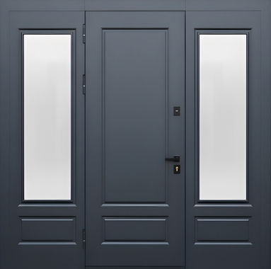 Входная группа с остеклением, терморазрывом и темно-серыми панелями МДФ RAL