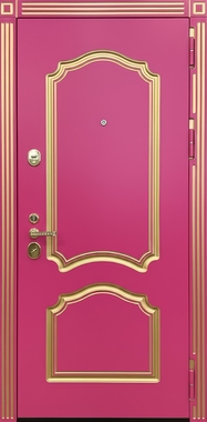 Дверь для квартиры с панелями МДФ розового цвета с золотой патиной