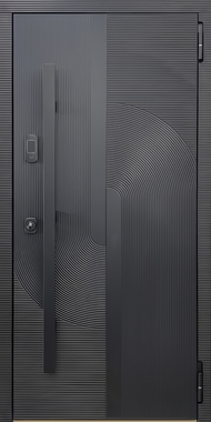Дверь с современными панелями МДФ графит и бугельной ручкой