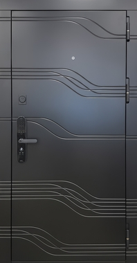 Дверь с темными фрезерованными панелями МДФ графит с биометрическим замком