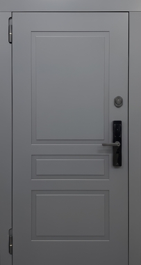 Дверь с отделкой панелями МДФ графит и биометрическим замком