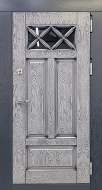 Термодверь с двухцветными панелями МДФ со шпоном и остеклением