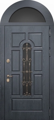 Арочная термодверь с ковкой, стеклом и панелями МДФ антрацит