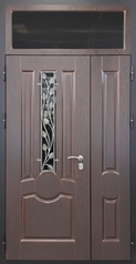 Полуторная термодверь с остекленной фрамугой, ковкой и панелями МДФ со шпоном