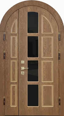 Арочная полуторная термодверь с остеклением и панелями МДФ
