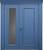 Полуторная термодверь с карнизом, остеклением и синими панелями МДФ с багетом