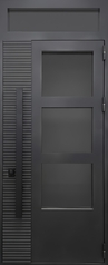 Термодверь с фрамугой, остеклением, бугельной ручкой и серым порошковым покрытием с МДФ вставкой