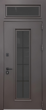 Термодверь с фрамугой, остеклением и коричневым порошковым окрашиванием