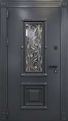Термодверь с ковкой, стеклом, металлофиленкой и порошковым покрытием графит